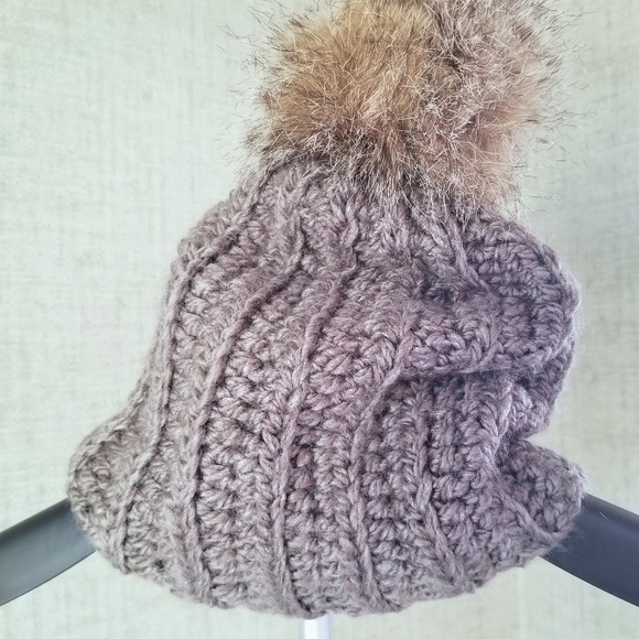 Handcrafted Crochet Beanie Hat- By Mom -Made With Love -Womens Taupe - Picture 1 of 7